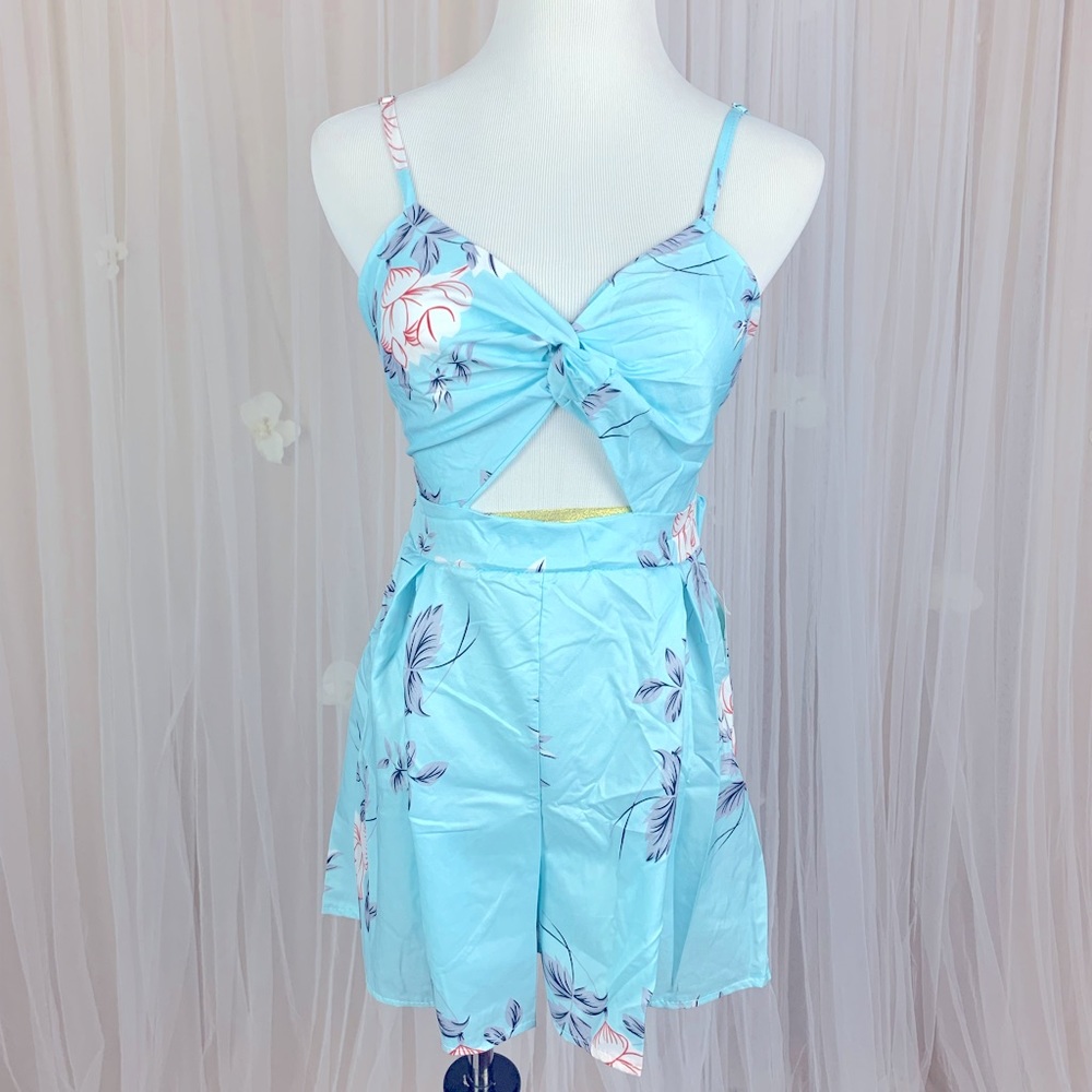 Floral turquoise romper